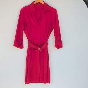 Hugo Boss Women's "Dashina2" 3/4 Sleeve Midi Belted Dress In Burgundy Size 12